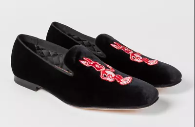 New Paul Smith Dryden Black Velvet Embroidered Rabbit Slipper Shoe Uk 8 / Us 9 • $135
