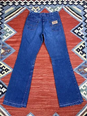 Vintage 1970s Wrangler Hippie Bell Bottom Denim Jeans USA Made Size 26x30 • $69.99
