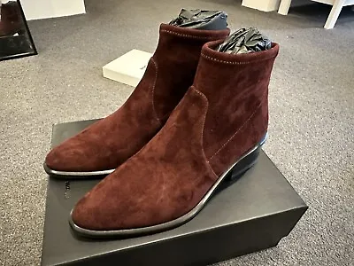 $500 • Buy Alexander Wang Kori Stretch Suede Cut Out Heeled Ankle Boots Cranberry 39 New