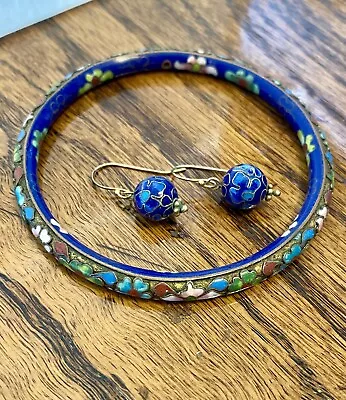 Vintage Cloisonné Enamel Bracelet And Earrings Set • $9.99