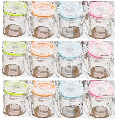 £14.99 • Buy Set Of 12 Coloured Seal Mini Glass Spice Jars Clip Top Storage Canisters 60ml