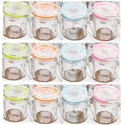 Set Of 12 Coloured Seal Mini Glass Spice Jars Clip Top Storage Canisters 60ml • £14.99