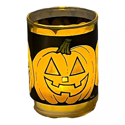 Vintage Halloween Clear Glass Votive Candle Holder 2 ½” Pumpkin Jack O Lantern • $7.34