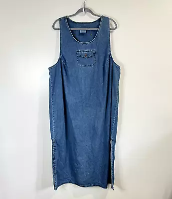 Vintage 90s Style Studio Jean Dress Jumper Plus Size 2X Denim Pockets Midi • $22.50