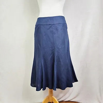 Jaeger Skirt Blue A-line 100% Linen Flippy Midi UK Size 12 • £16.99