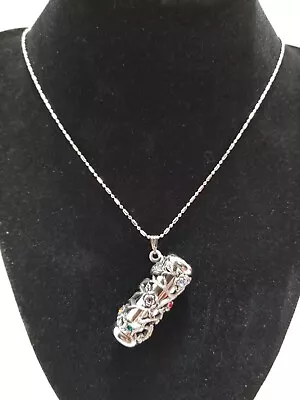 Vintage Kaleidoscope Fashion Necklace Stunning Bejeweled Silver Stress Relief  • $44.99