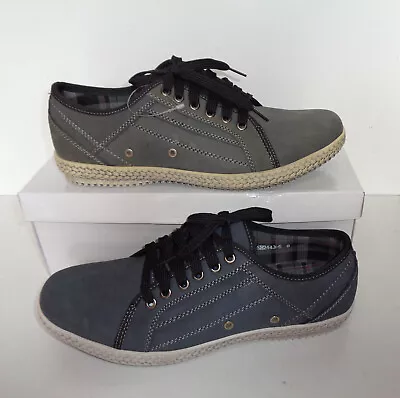 Mens Yachtsman Leather Casual Grey Shoes Comfort Boat Deck Trainers UK Size 8 • £17.98