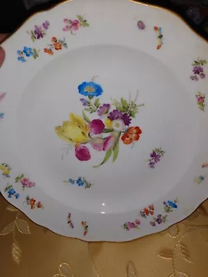 OLD MEISSEN BLUE DOUBLE X MARK SOUP BOWL FLOWERS  BUTTERFLIES INSECTS 9  Approx • $25