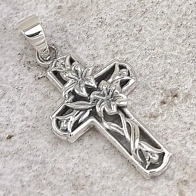 UNIQUE .925 STERLING SILVER FLOWER CROSS PENDANT Style# P1152 • $15.29