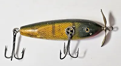 Vintage Fishing Lure J.C.Higgins Two Treble Hooks Front Spinner Wood • $34.95