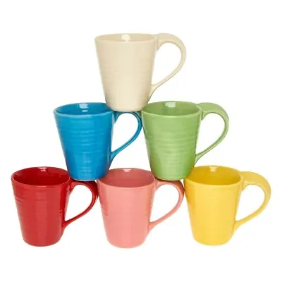 Stoneware Mugs Set Of 6 Mugs Handmade Mug Multi Coloured Coffee Large Mugs 350ml • £13.99