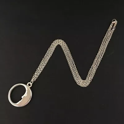 Tiffany&Co. Silver 925 Man In The Moon Double Chain Pendant Necklace/9X0964 • $5.50