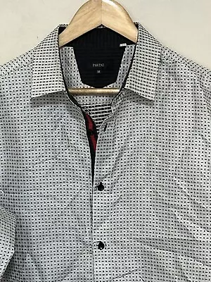 Pavini Italian Dress Shirt Men’s M  Button Up Long Sleeve White Black Cocktails • $19