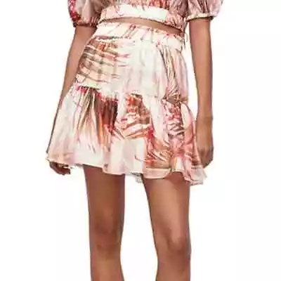 NEW All Saints Mae Laur Skirt Cream Pink Tropical Floral Resort Mini 8 • $52