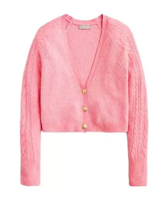 J.Crew Super Soft Cropped Cable Knit Sweater Cardigan Size S Pink Wool Alpaca • $49.95