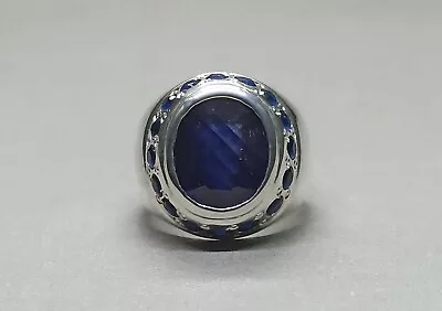 Natural 3 Carat Natural Blue Sapphire 14k Real White Gold Men's Round Ring • $1304.99