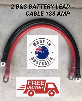20CM 2 B&S 188 AMP BATTERY LEADS RED AND BLACK  DC CABLE WITH 25 X 8MM LUGS • $46.19