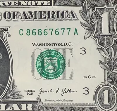 Trinary Fancy Serial Number One Dollar Bill C86867677A FW 8s 6s 7s High Sum • $6.50