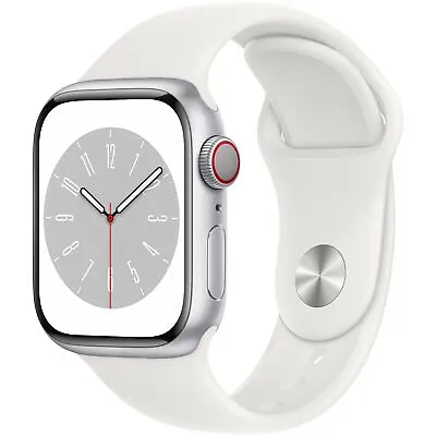 Apple Watch Series 8 41mm (Cellular) Aluminum Silver White Sport Band- Excellent • $280.99