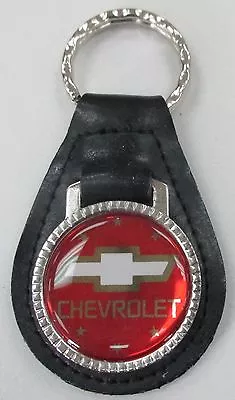 Vintage Red CHEVROLET Bow Tie W/Stars Black Leather Key Ring #3291 Chevy  • $24.95