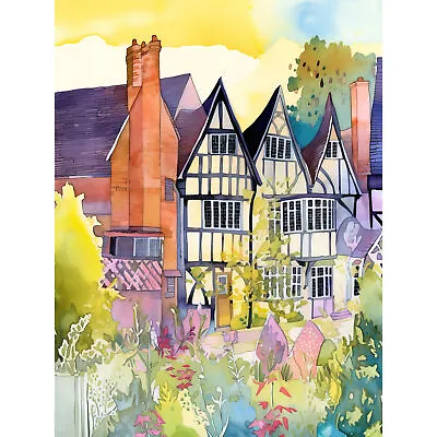 £21.49 • Buy Sunrise Over Tudor Houses And Spring Blossoms XL Art Canvas Poster Print Huge