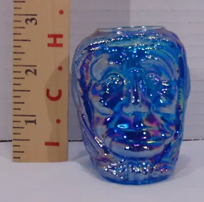 Vintage St. Claire Witch Head Blue Carnival Glass Toothpick Holder • $5