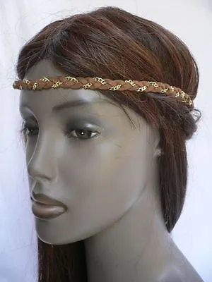 Women Elastic Band Forehead Fashion Brown Head Chain Jewelry Gold Metal Bride  • $6.74