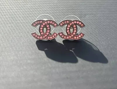 Chanel CC Logo Stud Earrings Silver Tone Gently Used Authentic • $274.99