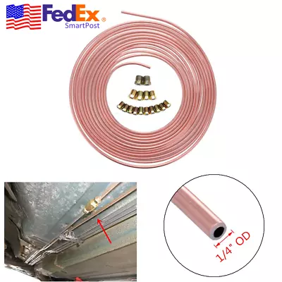 1/4 INCH Steel Nickel Copper Brake Line Tubing Kit 25 FT Oil Tube W/ Fittings US • $21.95