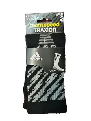 ADIDAS TEAM SPEED TRAXION CLIMALITE Mens Crew Sock Black / Gray Small NEW • $14.99