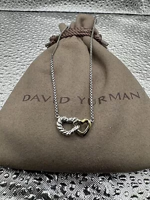 David Yurman Silver & 18K Gold Cable Collectibles Interlocking Heart Necklace • $250