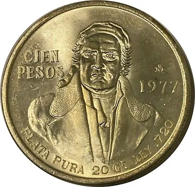 1977 Mexico 100 Pesos 0.643oz Silver BU/AU Coin • $25
