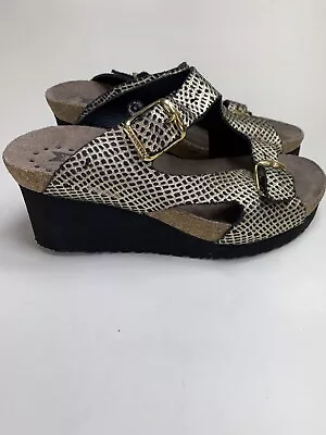 Mephisto Terie Womens Size 5.5 US 36 EU Wedge Sandals Gold Snake Leather Shoes • $55