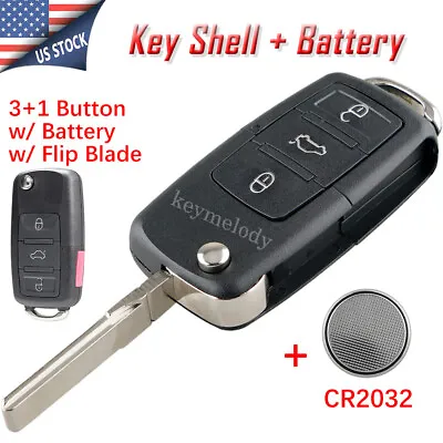 $9.99 • Buy Flip Remote Key Fob Case Cover For 2012-2018 VW  Beetle Eos Jetta Passat Battery