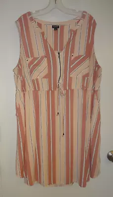 Torrid Salmon/Peach Striped Sleeveless Dress Pockets Drawstring Plus Size 4X • £15.56