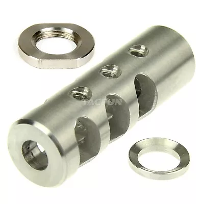 Stainless Steel Full Size Muzzle Brake 1/2x28 TPI For .223 W/ Washer & Jam Nut • $24.99