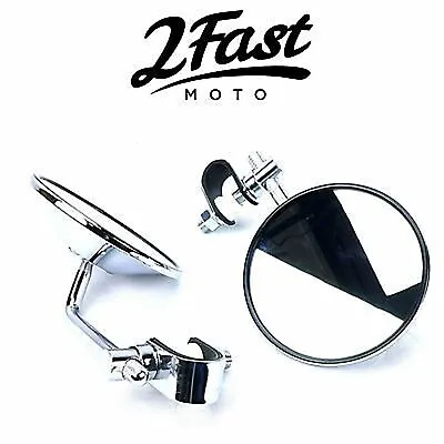 Universal 4  Round Chrome Clamp-On Mirror 3/4  7/8  And 1  Bars Pair 20-06804x2 • $29.97