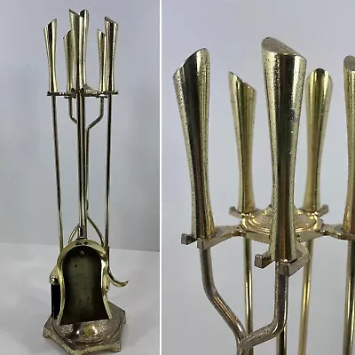 Mid Century Modern Fireplace 5 Piece Brass Gold Tool Set - Hollywood Regency 31” • $99