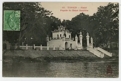 Vintage 1908 Indo China Postcard Tonkin Pagoda Photo Vietnam Posted France • $14.85