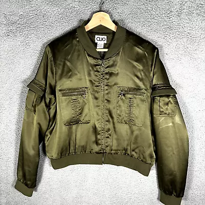 Vintage CLIO Silk Bomber Flight Jacket Army Green Women’s Size Large • $24.25