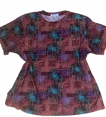 Vintage Kamlung Print Short Sleeve Top Plus Size Blouse • $15