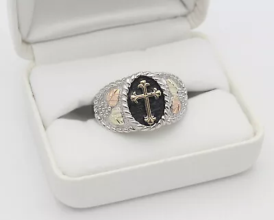 Black Hills Sterling Silver Men's Religious Cross Ring Size 13 FAST SHIPPING • $178