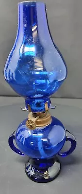 Vintage Blue Glass Oil Lamp • £22.99