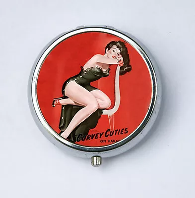   Pin Up Sultry Pillbox PILL CASE Pill BOX Vitamins Meds Rockabilly • $9