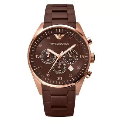 New Genuine Emporio Armani Ar5890 Rose Gold Silicone Mens Watch • £65.88