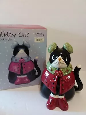 SAKURA Holiday Cats Fiddlestix Cookie Jar Tuxedo Cat A8 • $29.99