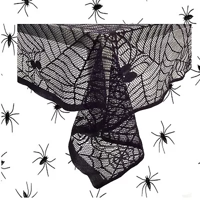 Halloween Rectangle Tablecloth 60 X 84 Inches Black Spider Cob Web Lace Fabric • $14