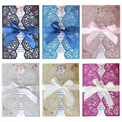 10pcs/set Wedding Invitations Card With Ribbon Hollow Lace Envelope Party Supply • £13.93