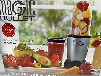 The Original Magic Bullet 11-Piece Set Blender & Mixer 2 Mugs/Lids - Silver • $46