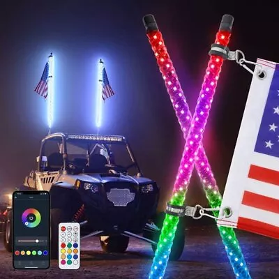 2PCS 2FT Spiral RGB LED Whip Chasing Lights With US Flag For RZR UTV ATV Antenna • $85.60